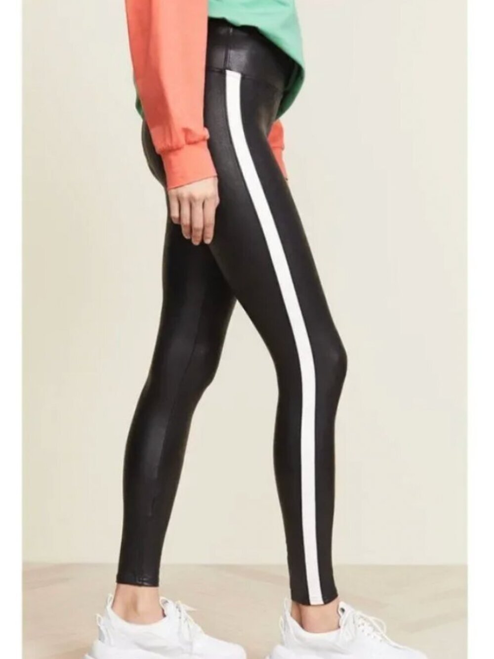 Spanx Faux Leather Side Stripe Leggings black Sz S